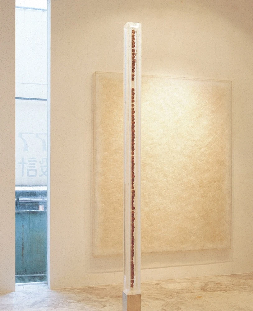 1992年8-9月「默照」個展；陳慧嶠，《默照》，1992，針、線、棉花、壓克力，150×180×6.5cm、10×10×220cm。-圖片